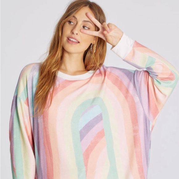 NWT Wildfox soleil stripes roadtrip sweatshirt rainbow size M - Picture 3 of 8